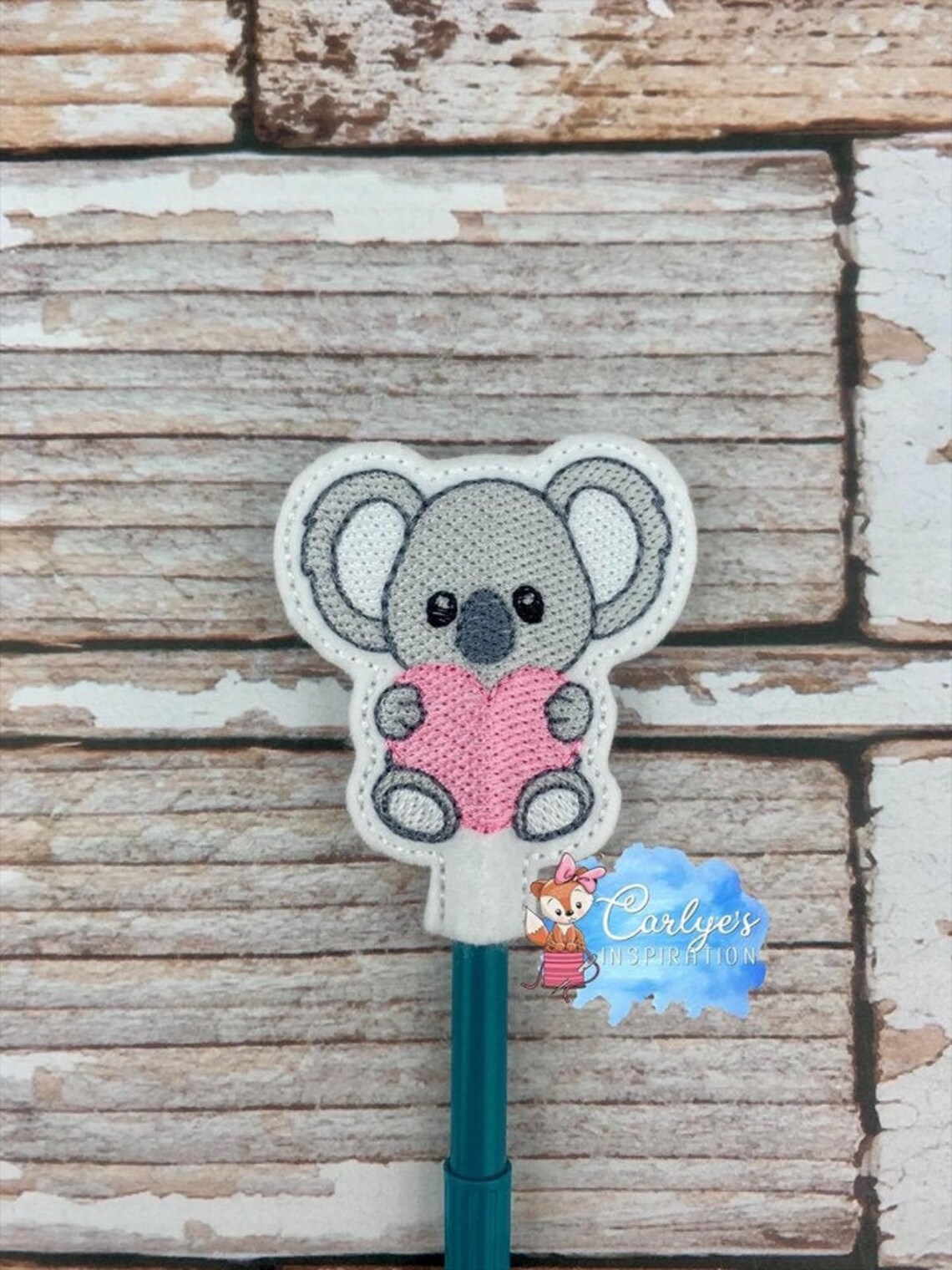 Koala Heart Pencil Topper Design 4x4 Design Embroidery Etsy