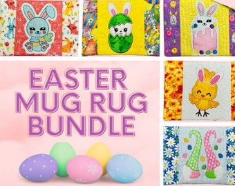 Easter Bundle COMPLETELY In The Hoop Mug Rug Design - Easter - 5x7 & 6x10 - Embroidery - ITH - Tutorial Included