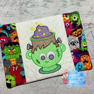 Monster Cup COMPLETELY In The Hoop SKETCH Mug Rug Design - 5x7 & 6x10 - Embroidery - Halloween - Step by Step Picture Tutorial Included