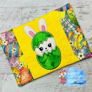 Bunny Cracked Egg COMPLETELY In The Hoop Mug Rug Design - Easter - 5x7 & 6x10 - Embroidery - ITH - Tutorial Included