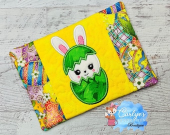 Bunny Cracked Egg COMPLETELY In The Hoop Mug Rug Design - Easter - 5x7 & 6x10 - Embroidery - ITH - Tutorial Included