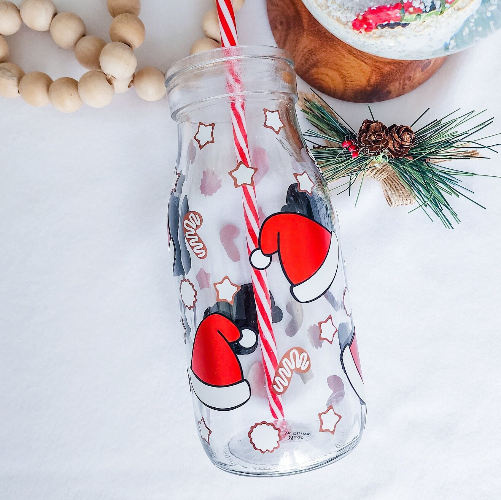  Sliner 6 Pcs 16 oz Christmas Milk Bottle with Straws Milk for  Santa Bottle Glass Milk Jars with Red and White Paper Straws Bottles for  Parties, Breakfast, Wedding, Picnic, Beverage 