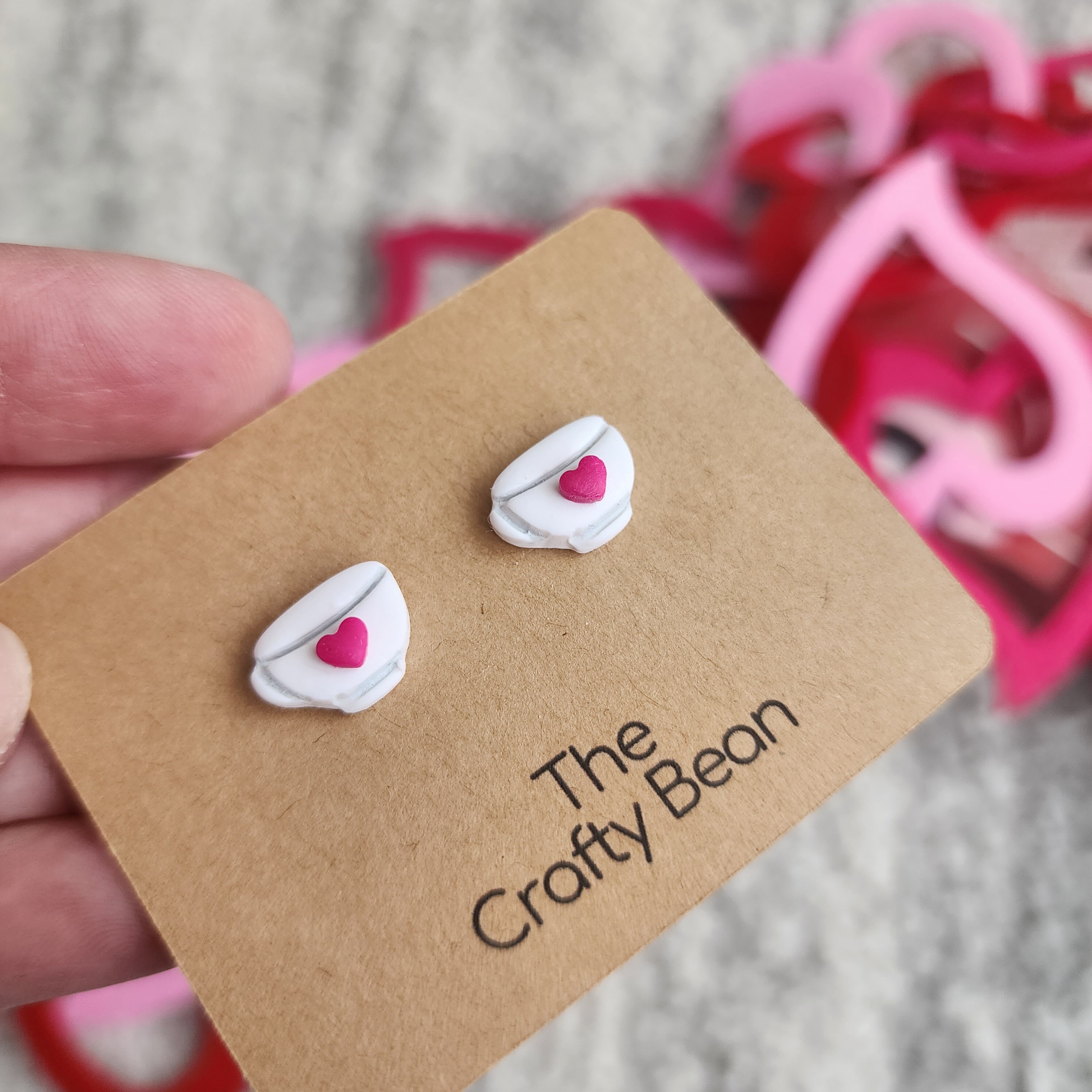 Teacup Stud Earrings With Heart Detail. Teacup Earrings. Valentine