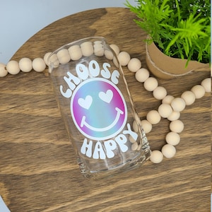 Happy Beer Can Glass. Smile. Happy Face. Custom Glass. Iced Coffee Glass