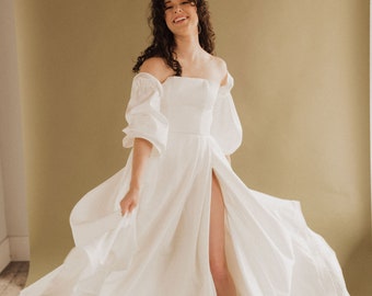 Pinot Satin Strapless High Slit Wedding Dress