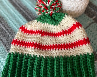 Crochet Hat, Candy Cane Stripes