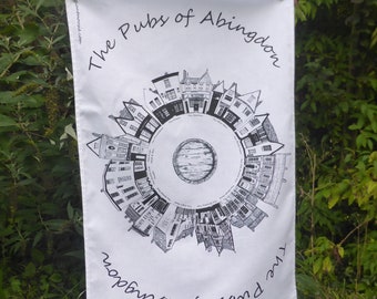 Pubs of Abingdon, tea-towel, Abingdon, tiny planet, dish towel, gift, Oxfordshire, kitchen towel, Giantmousie