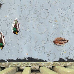 Nice weather for ducks, ducks, duck, rain, raindrops, River Thames, acrylic paint, acrylics, art print, limited edition, Giantmousie image 1