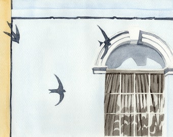 Shadows of the Swifts, swifts, birds flying, shadows, birds, Abingdon, watercolour, art print, limited edition, Giantmousie