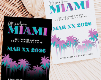 Retro Miami Party Invitation: Bachelorette or Birthday, Editable Canva Template