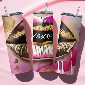 Alcoholinkt goud XOXO Gold Retro Lips Tumbler Wrap | 20 oz mager Tumbler sublimatieontwerp | Direct downloaden | DIY Tumbler cadeau voor haar