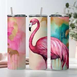 Alkohol Tinte Regenbogen Pink Flamingo Becher Wrap | 20 Unzen Skinny Tumbler Sublimationsentwurf | DIY Becher | Florida Vogel PNG | Digitaler Download