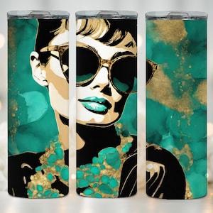 Teal Gold Alcohol Ink Tumbler Wrap: Breakfast at TIFF Design (Digital Download)