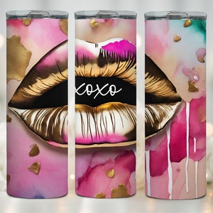 Alcohol Ink Gold XOXO Gold Retro Lips Becherverpackung | 20 Unzen Skinny Tumbler Sublimationsentwurf | Sofortdownload | DIY Tumbler Geschenk für Sie