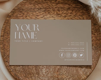 Boho Business Card Template: Beige Minimal Design (DIY Canva, Instant Download)