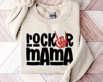 PNG de mamá rockera retro / Mano de esqueleto, diseño para camiseta de Halloween (uso comercial)