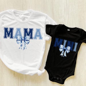 Paquete de imágenes en formato PNG de chinoiserie para mamá y niña, diseño de sublimación con lazo coqueto, camiseta de tela azul para mamá y yo, estética campestre, regalo DIY para mamá