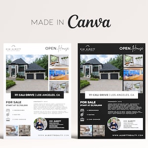 Luxury Real Estate Open House Flyer Template: Realtor Canva Pro Editable Feature Sheet