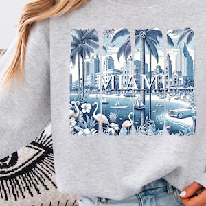 Miami Florida Pinselstrich Blau Blumen Chinoiserie Toile PNG, Miami Sublimation PNG, Palmen, Geschenk für Floridian, DIY digitaler Download