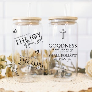 Café glacé avec affirmation de versets bibliques | Emballage pour gobelet pour canette en verre Libbey de 16 oz | Sublimation des Ecritures | Emballage de café glacé | Cadeau chrétien