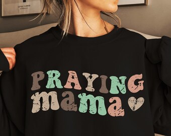Boho Praying Mama PNG: Distressed Wavy Text Design (Digital Download)