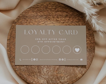 Bundel met Boho Salon-loyaliteitskaart: beautyverwijzing (canva bewerkbaar, digitale download)