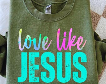 Retro Neon 'Love Like Jesus' PNG | Christian Shirt Design (Digital Download)
