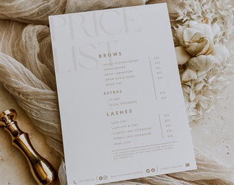 Boho Beauty Salon Price List Template: Minimalist Printable (Canva, INSTANT Digital Download)