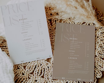 Boho Beauty Salon Price List Template: Minimalist Printable (Canva Pro)