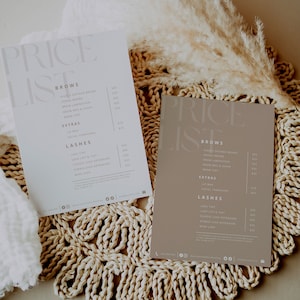 Modelo de Lista de Preços para Pequenas Empresas Boho | Lista de Preços de Beleza | Imprimível Minimalista | Modelo de Folha de Preços para Salão Canva Pro | Tamanho 5x7 8x10
