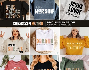 キリスト教レトロPNG昇華プリントバンドル：宗教的なTシャツデザイン（デジタルダウンロード）