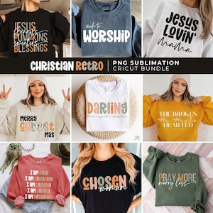 Pacote de Sublimação PNG Retro Cristão | Design de Camiseta Religiosa | Arquivo de Corte para Cricut | Jesus PNG | Citações de Cristo | Designs de Versículos da Bíblia