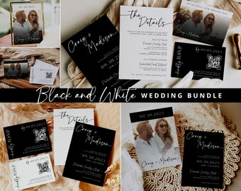 Plantilla de invitación de boda minimalista en blanco y negro: Plantilla moderna de Canva (descarga digital)