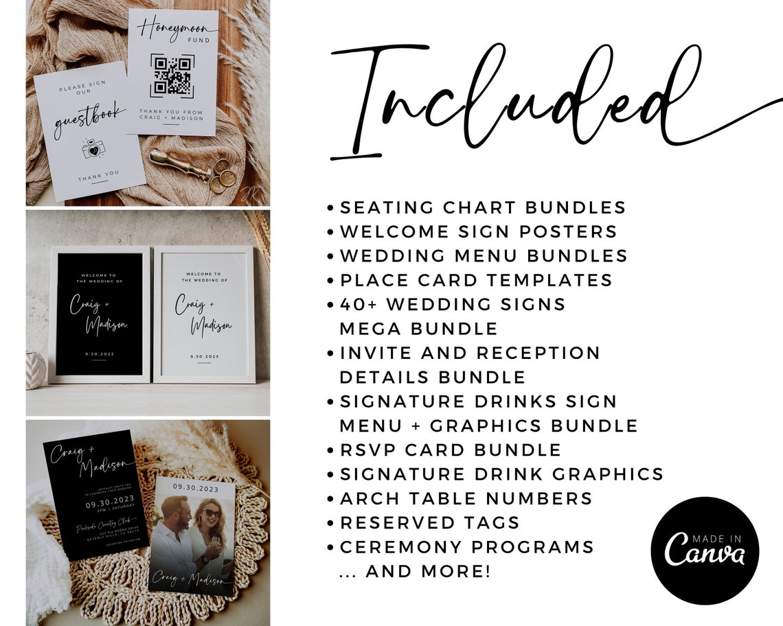 Minimalist Wedding MEGA Bundle: Black & White Canva Signs (editable) - Etsy