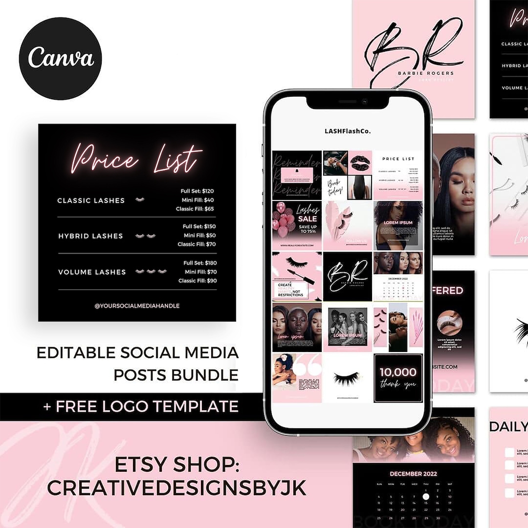EDITABLE Beauty Lash Instagram Social Media Posts Bundle DIY Lash Hair ...