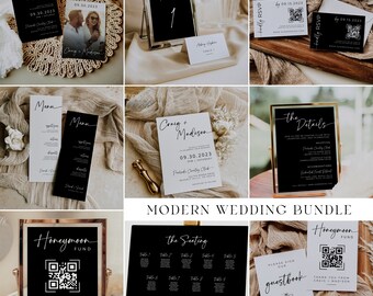 Modern Black & White Wedding Signage Mega Bundle (Canva Editable, Digital Download)