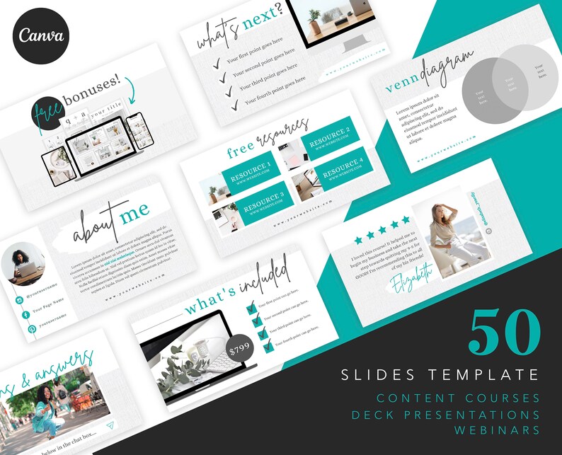 50 SLIDES Deck Template Canva Course Creator Slide Deck Etsy