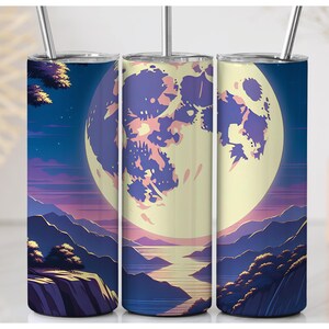 Omslagdoek volle maan nacht | 20 oz mager bekerontwerp | Sublimatieverpakking maannatuurscène | Cadeau voor natuurliefhebbers | Bekercadeau DIY