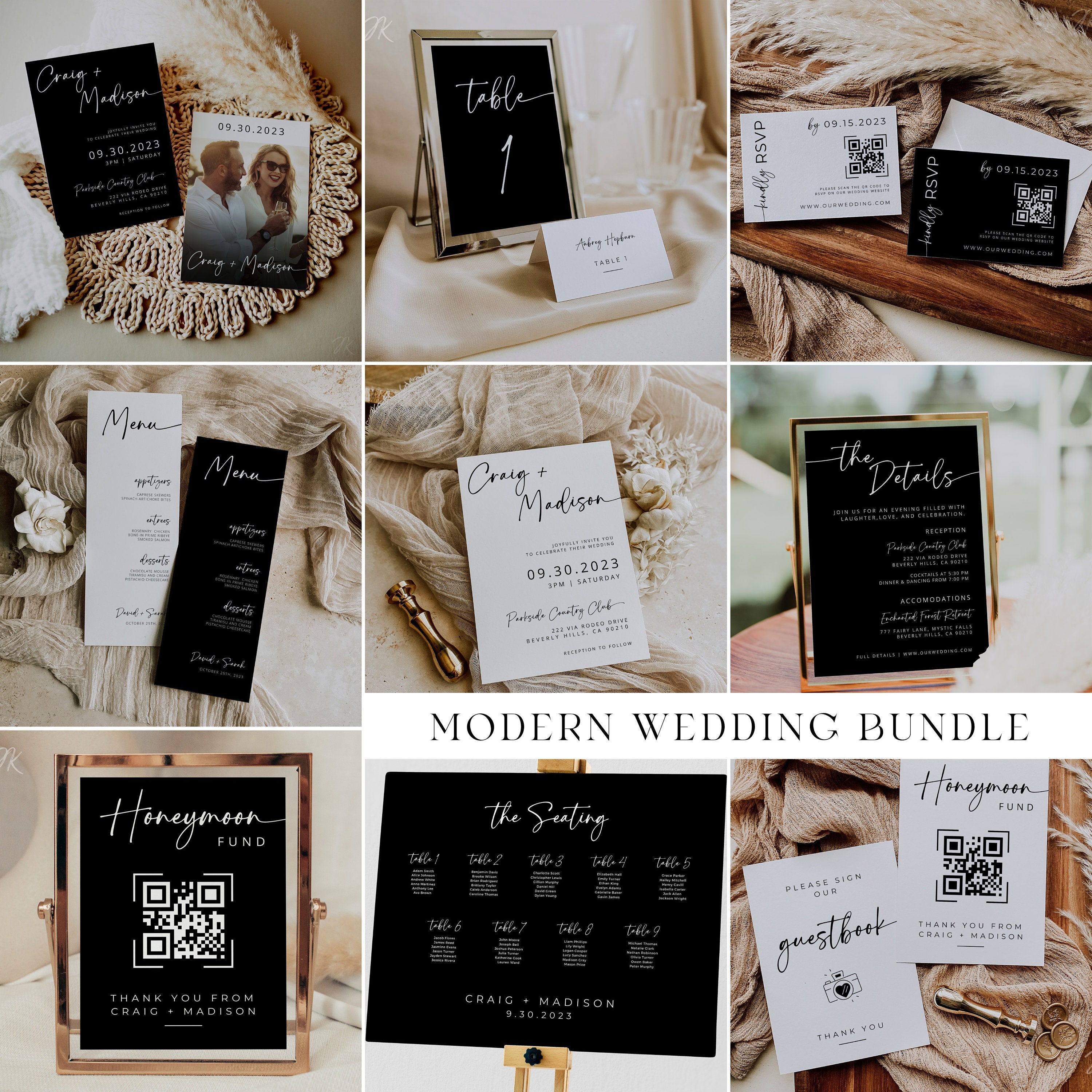 Minimalist Wedding MEGA Bundle: Black & White Canva Signs (editable) - Etsy
