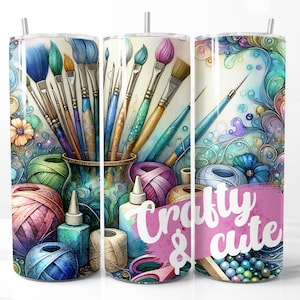 Aquarell Crafty & Cute Pinsel 20 Unzen Skinny Tumbler Wrap, Künstlerische Wrap PNG, Maler Wrap DIY, Instant Digital, Geschenk für Handwerker