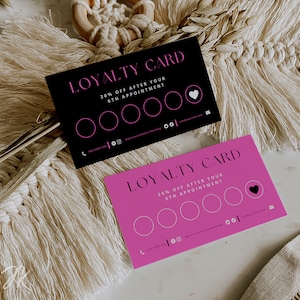 Pink and Black Loyalty Card Bundle | Beauty Referral | Lash Business Card | Salon Loyalty Cards | Loyalty Punch Card | VIP Rewards Card