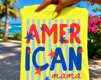 Patriotic Striped American Mama PNG | Risograph Patriotic Mom Shirt Design | Fourth of July Mama PNG | Gift for Mom | Digital Download