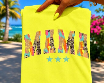 Preppy Summer Brushstroke Grunge MAMA PNG | Trendy Mama PNG | Leopard Faux Glitter Mama Shirt Design | Viral Summer Mom Png | Digital