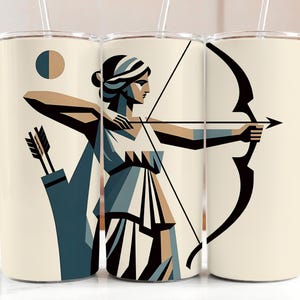 Retro Sagittarius Woman Archer Wrap PNG | Design de copo do zodíaco | 20oz Skinny Tumbler Wrap | Arte astrológica de Sagitário | Copo Boho Archer