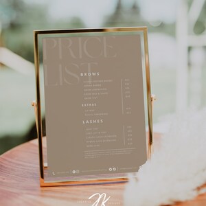 Modelo de lista de preços Boho para pequenas empresas | Lista de preços de beleza | Impressão para pequenas empresas | Modelo Canva de Folha de Preços | Lista de preços de cílios