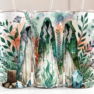 Celestial Green Witches in Nature 20 oz mager Tumbler sublimatieontwerp, Witchy esthetiek, instant digitale download PNG-cadeau voor heks DIY