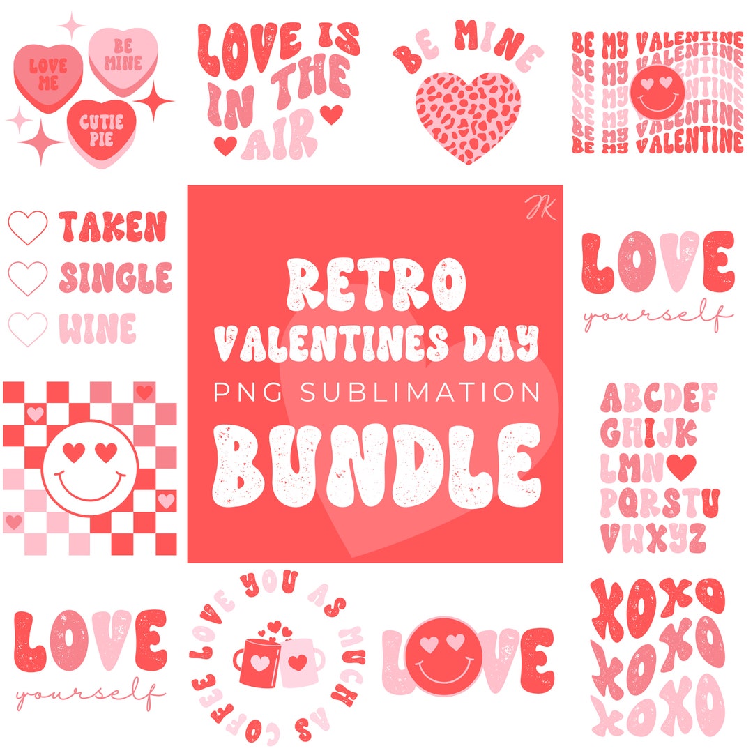 Retro Valentine PNG Bundle | Smiley | Hearts | Be Mine | Love | Xoxo ...
