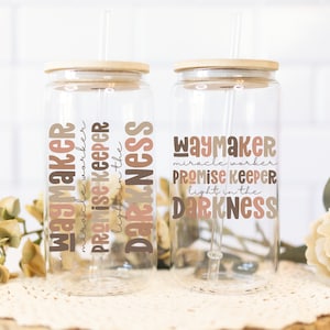 16 Unzen Libbey Glass Can Tumbler Wrap | Retro Herbst Sublimation | Boho Wegmacher Wundertäter Versprechenswächter Licht in der Dunkelheit | Christlich