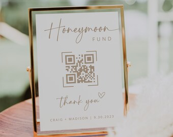 Boho Honeymoon Fund Sign | Editable Wedding QR Code (5x7) (Digital Download)