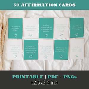 Desayuno en Teal / 50 Tarjetas de Afirmación Imprimibles / Citas Positivas / Cuidado Personal / Amor Propio / Manifestación / Audrey Hepburn / Idea de Regalo